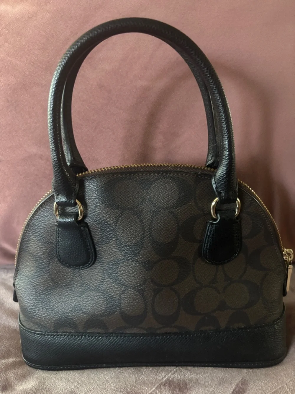 Coach Brown and Black Signature Dome Satchel with Gold Hardware - Picture 2 of 5